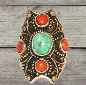 Rare Solid Sterling Silver .925 Turquoise Ring 11 Boho Vintage